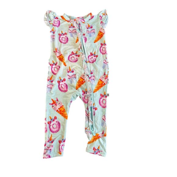 Bums and Roses Short Sleeve Ruffle Romper 3-6 Months Ice Cream Donuts Cupcakes - Picture 1 of 3
